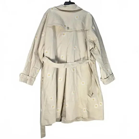 Anthropologie Maeve Daisy Embroidered Trench Coat Beige Plus Size 20W NWT - Picture 4 of 9